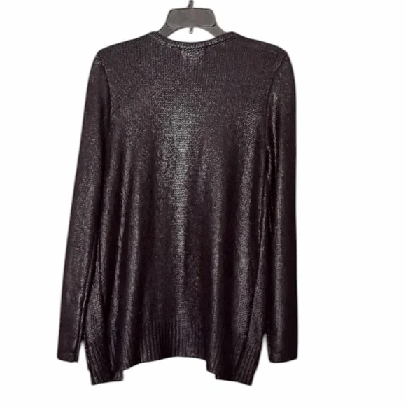 Inspire Metallic Black Open-Front Cardigan with Stud Pocket Trim - Picture 2 of 7